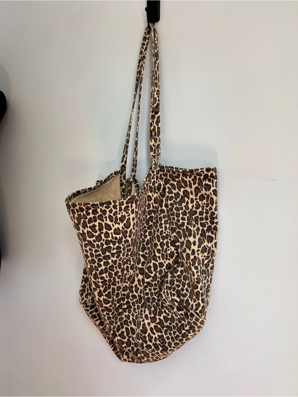 Oversized Leopard Print Cotton Tote Bag